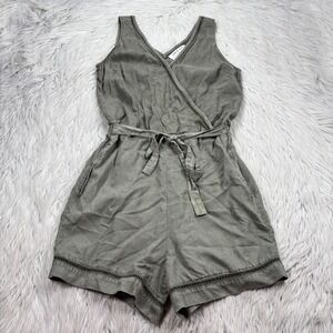 Cloth & Stone Women's M Green Tie Waist Romper V-Neck Sleeveless Resort Safari